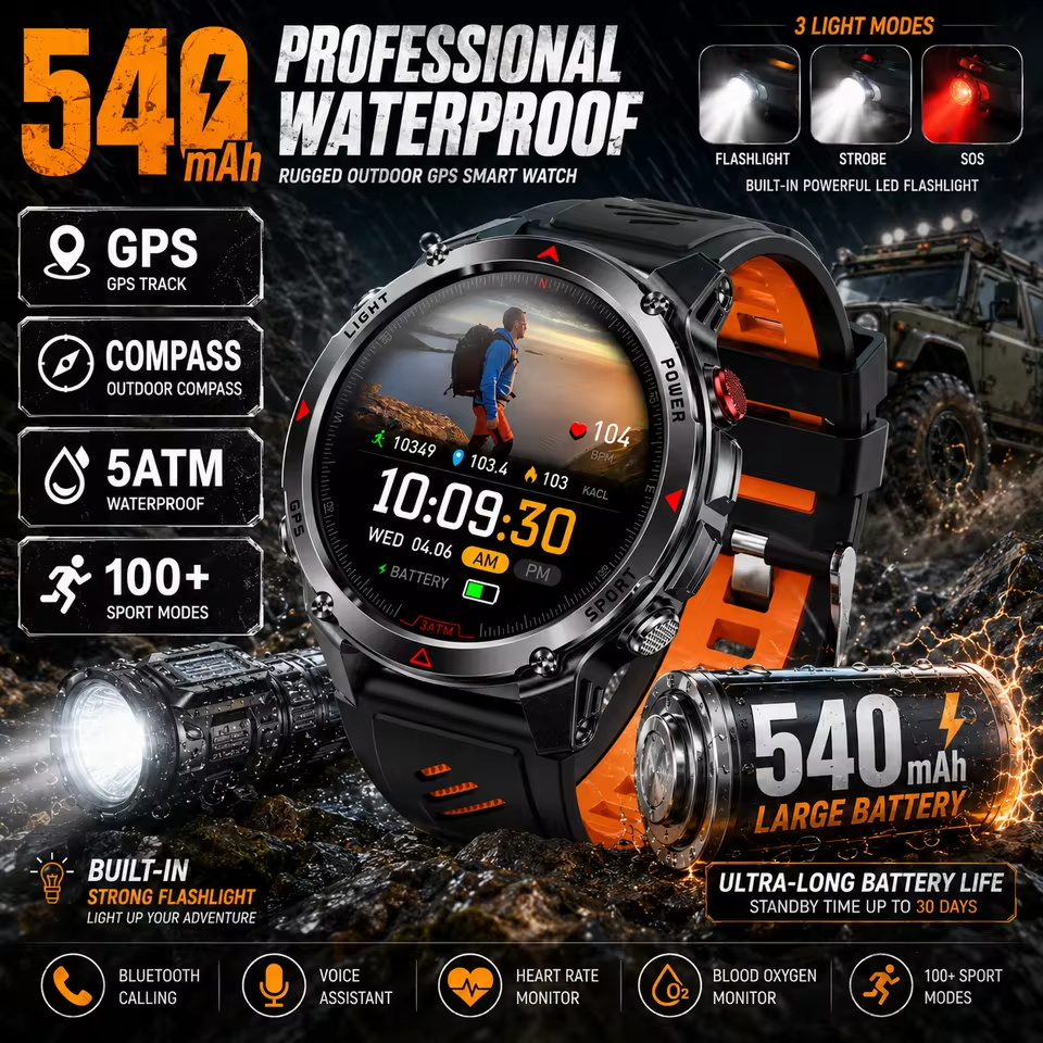 Smartwatch Watches Gift For Men - Military 540mAh GPS Smart Watch 3ATM