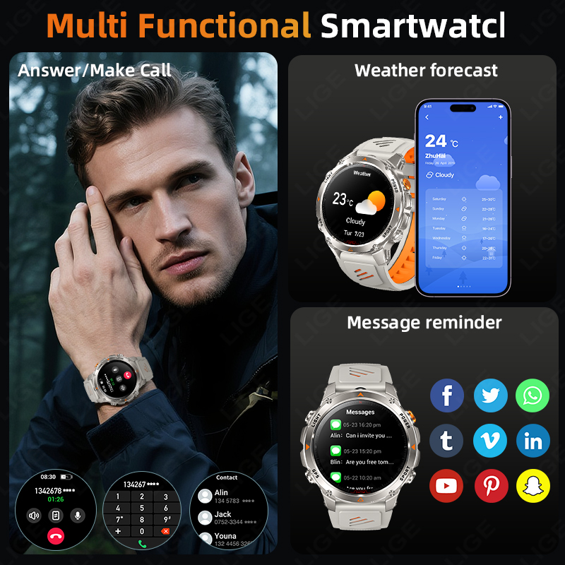 LIGE Rugged GPS Track Smart Wa - Smartwatch Watches For Mens review and price