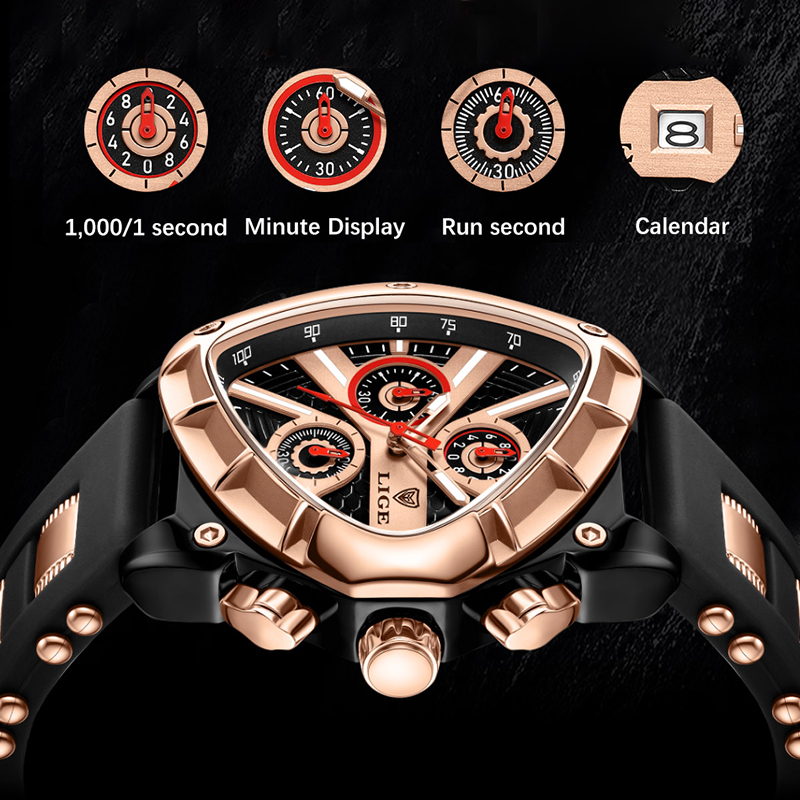 LIGE Fashion Men Watch Triangl - Smartwatch Army Watches For Men review and price